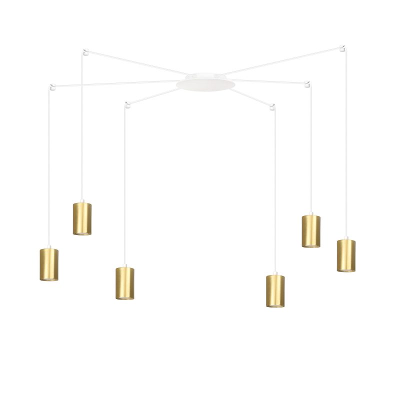 Emibig Lampe suspendue araignée blanche réglable Turku avec 6 tubes dorés métal GU10
