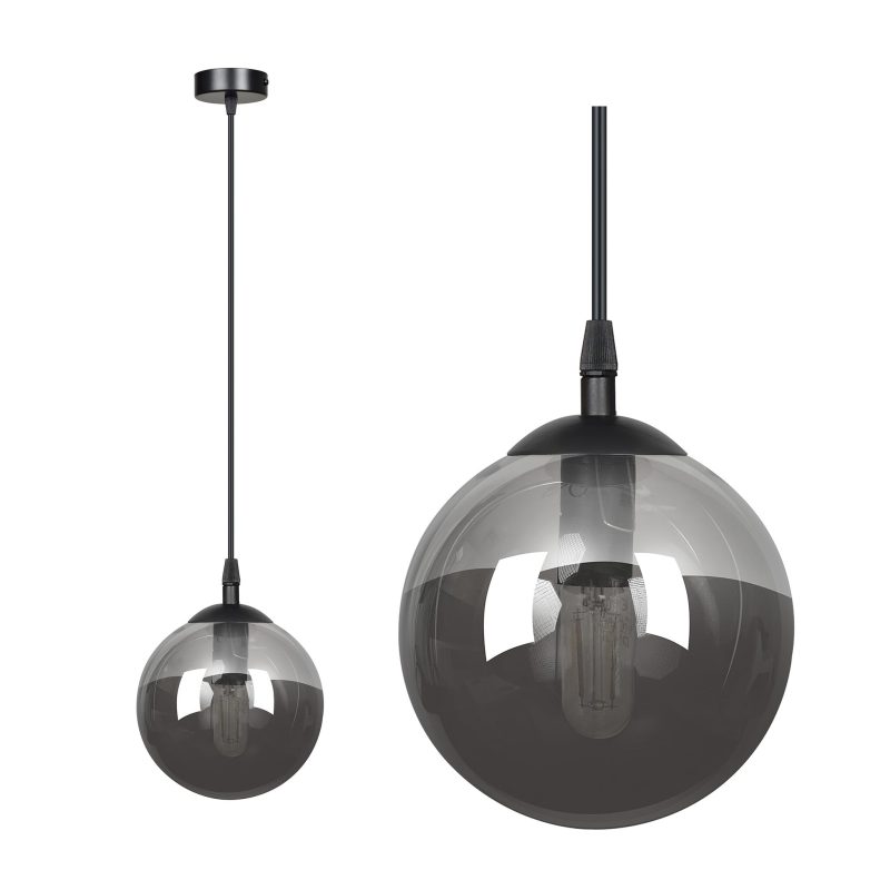 Emibig Billund sfera nera 14 cm lampada a sospensione con vetro fumé E14