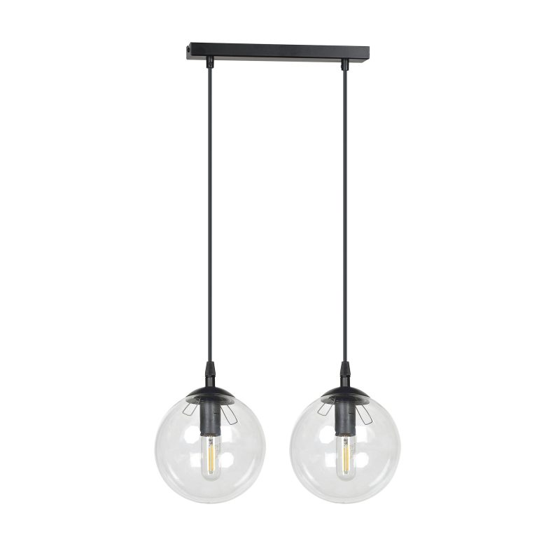 Emibig Lampada a sospensione nera Billund doppia con lampadina trasparente 14 cm per lampada E14