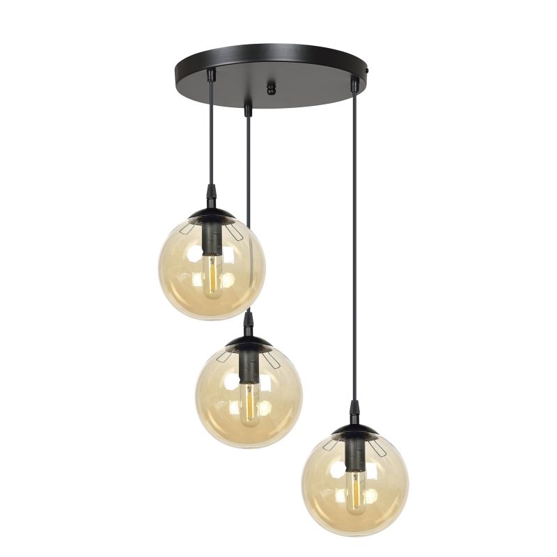 Emibig Kerteminde 3 lamp amber bol 14 cm hanglamp rond met regelbare hoogte 3x E14