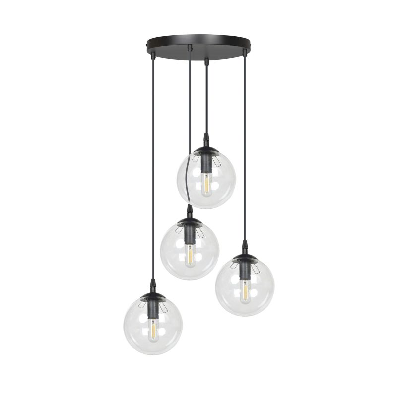 Emibig Kerteminde 4 pendel zwarte bollen 14 cm hanglamp met transparant glas