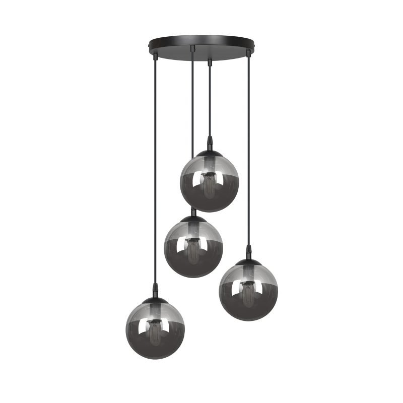 Emibig Kerteminde 4 pendels elegante zwarte hanglamp met gerookte bollen 14 cm voor lamp E14