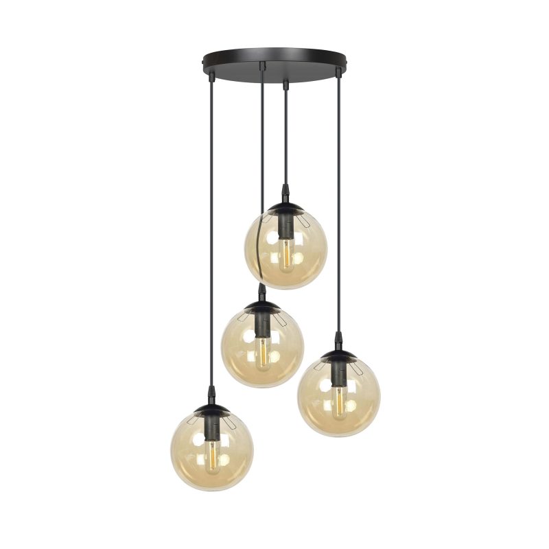 Emibig Kerteminde 4 lamp amber bol 14 cm hanglamp rond met regelbare hoogte 4x E14