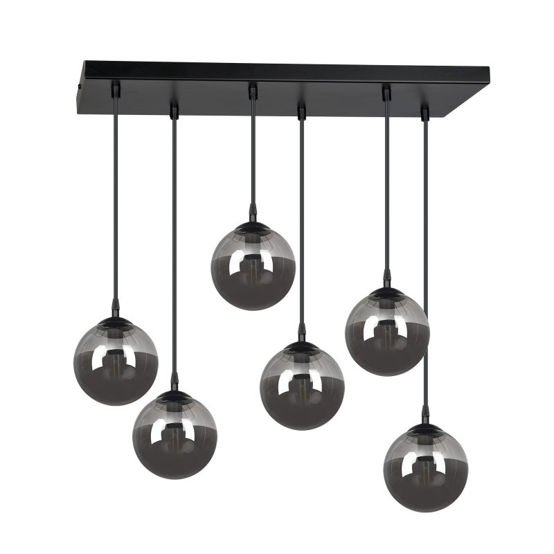 Emibig Glostrup lampada a sospensione nera a 6 luci con vetro fumé per lampade E14