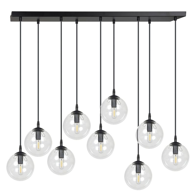 Emibig Glostrup 9 vallende bollen van 14cm voor boven tafel transparant met E14 lampen