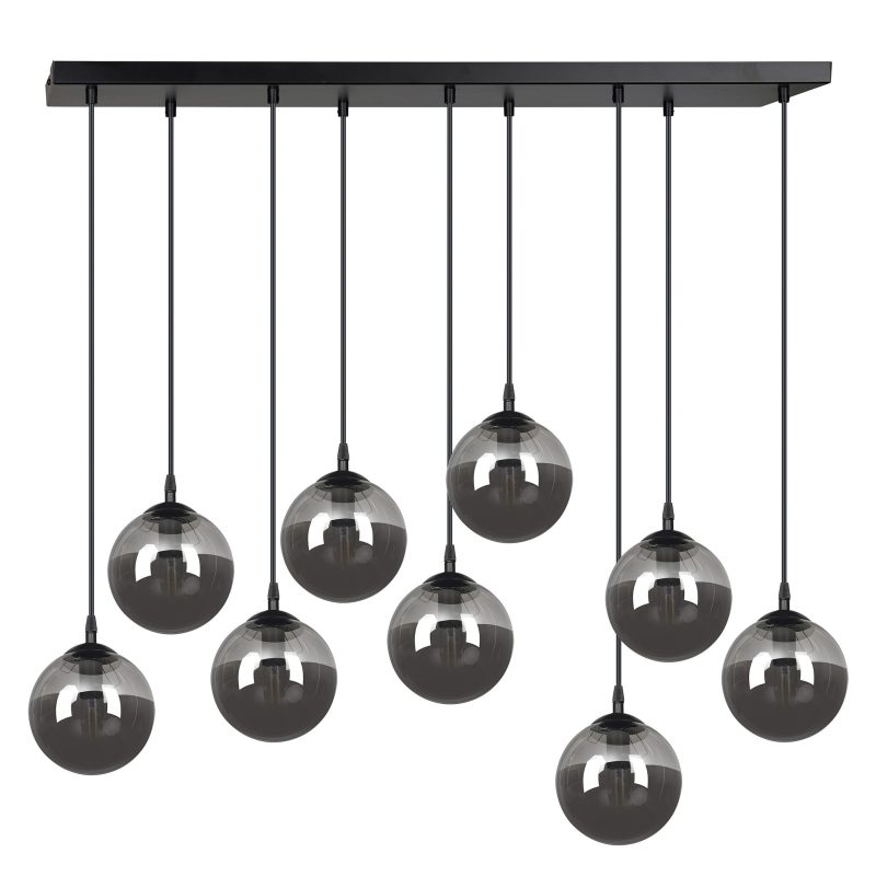 Emibig Glostrup lampada a sospensione nera a 9 luci con vetro fumé per lampade E14