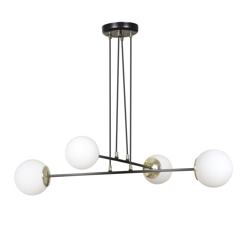 Emibig Oulu nero con lampada a sospensione in ottone e vetro bianco 4x E14