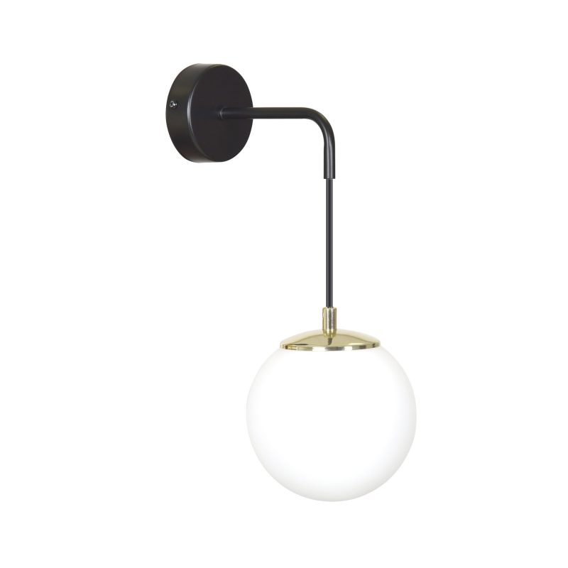 Emibig Applique murale Oulu noire avec verre blanc et accent en laiton E14