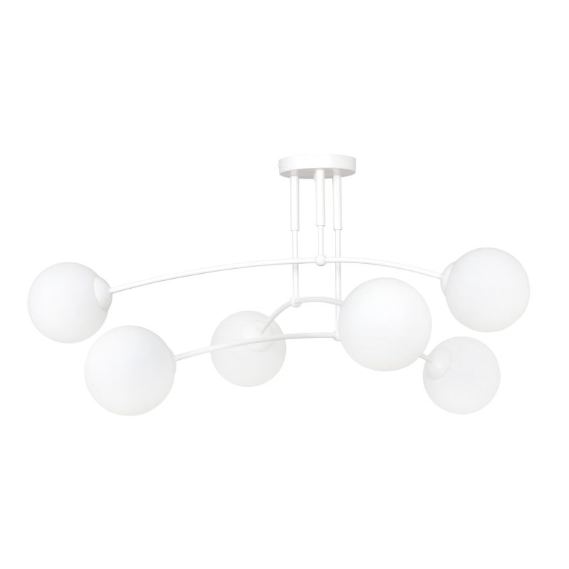 Emibig Lahti lampada da soffitto curva bianca tripla con 6 x E14 lampadina in vetro bianco