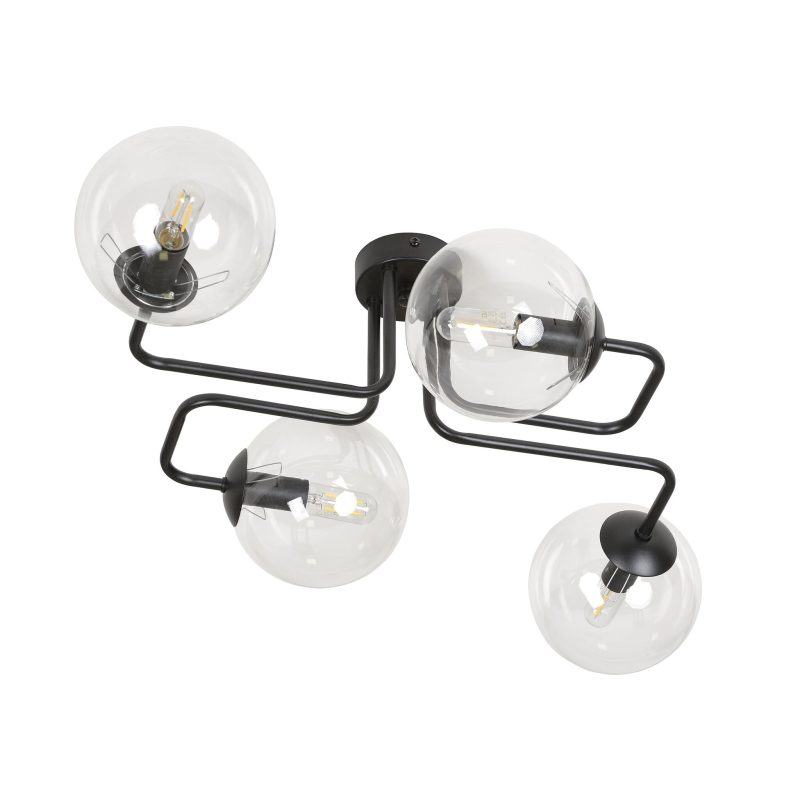 Emibig Kangasala cool 4L lampada da soffitto nera con lampadine in vetro trasparente E14