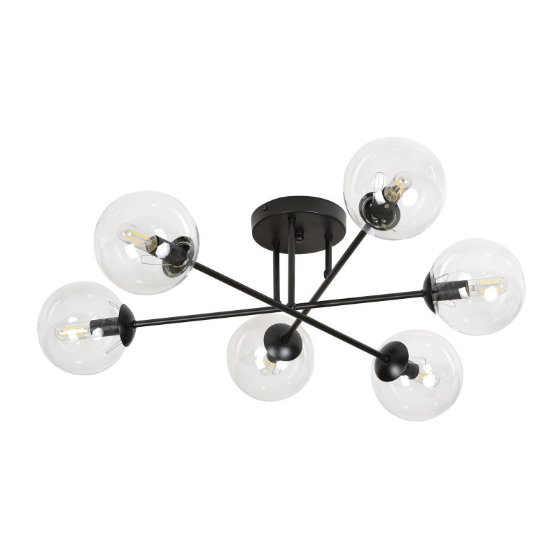 Emibig Kangasala runde coole 6L Deckenleuchte schwarz mit transparenten Glasbirnen E14