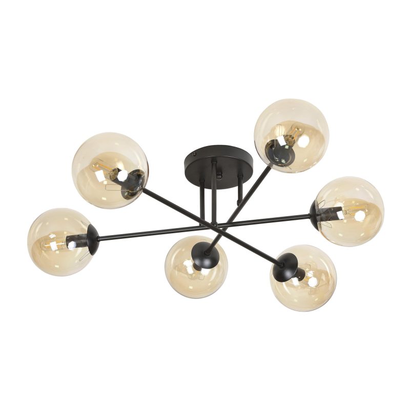 Emibig Kangasala lampada da soffitto rotonda speciale 6L nera con lampadine ambra E14