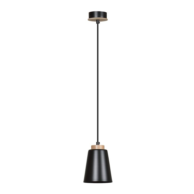 Emibig Kaarina lampada a sospensione nera con legno 1x E27