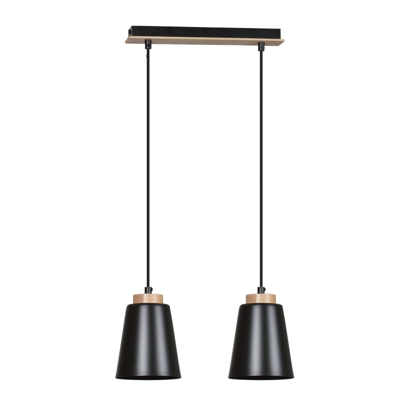 Emibig Kaarina 2L lampada a sospensione nera con legno 2x E27