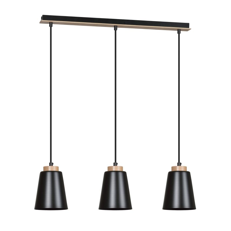 Emibig Kaarina lunga lampada a sospensione nera con legno 3x E27