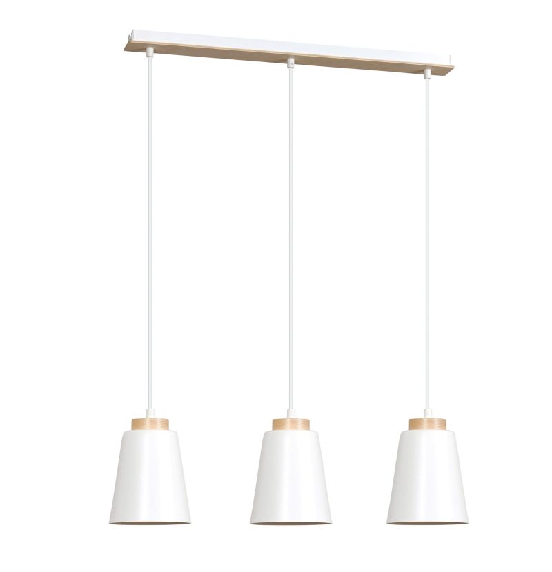 Emibig Kaarina lunga lampada a sospensione bianca 3L con legno 3x E27