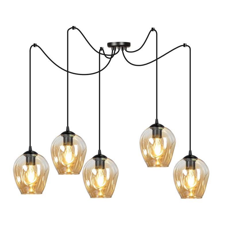 Emibig Malmo amberkleurige 5x E27 pendel E27 decentraliseerbaar
