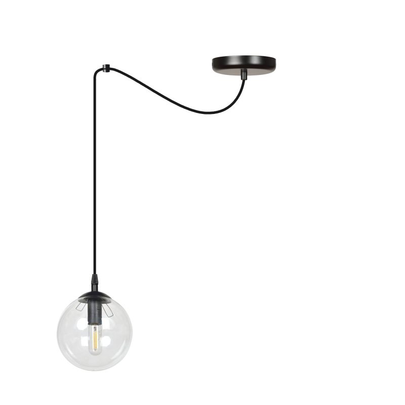Emibig Uppsala zwarte 1L pendel lamp transparant glas E14