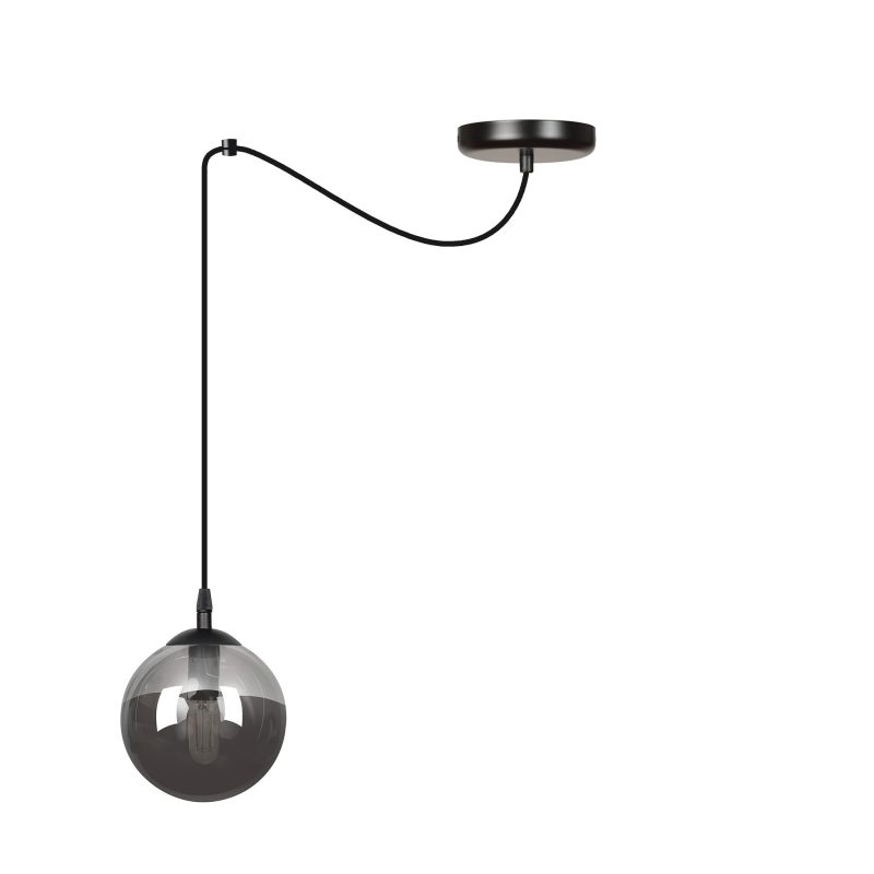 Emibig Uppsala volledige zwarte 1L hanglamp gerookt glas E14
