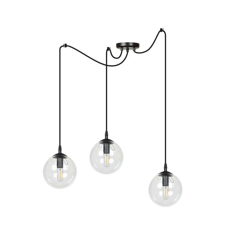 Emibig Uppsala lampada a sospensione nera 3L con vetro trasparente 3x E14