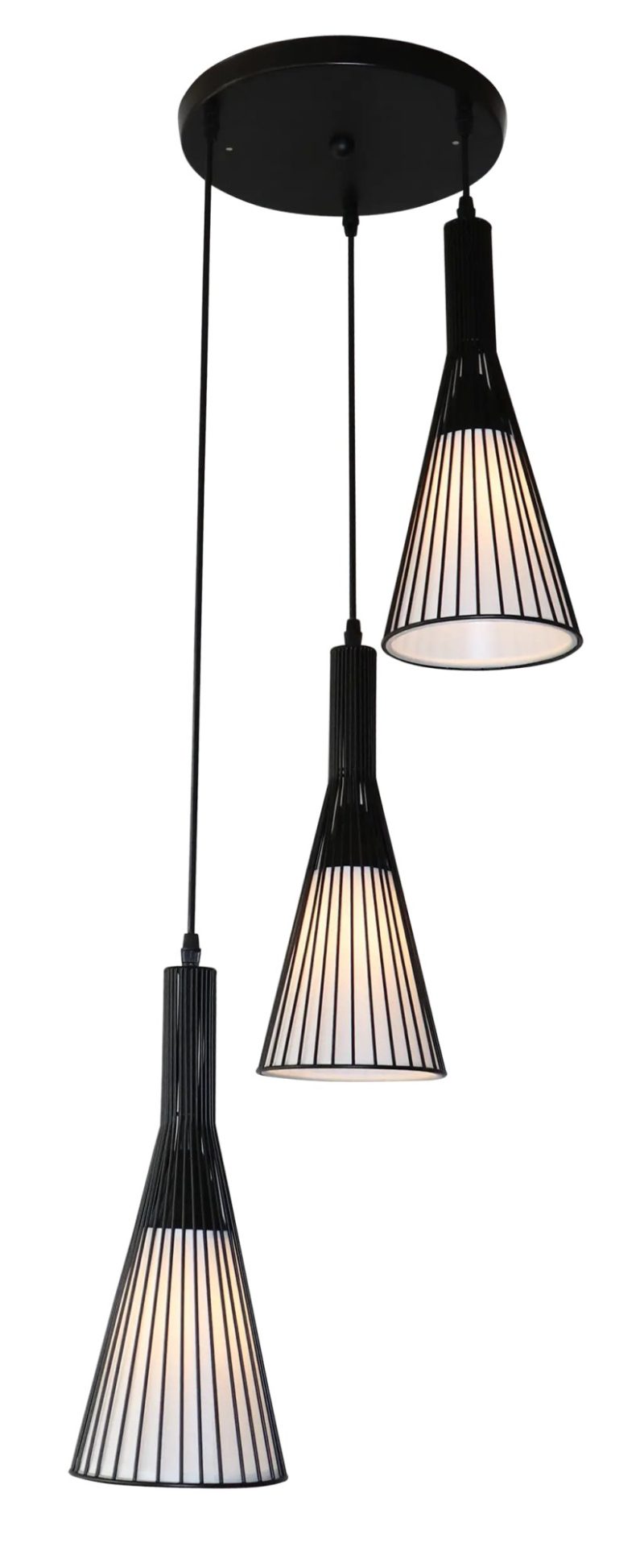 Fantasia Lampada a sospensione Tango 3 luci E27 nero opaco paralume bianco