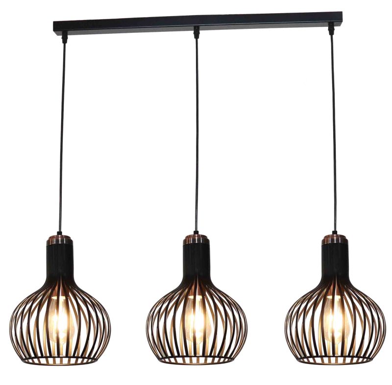 Fantasia Raga hanglamp 3 lichtpunten E27 fitting staal zwart/koper