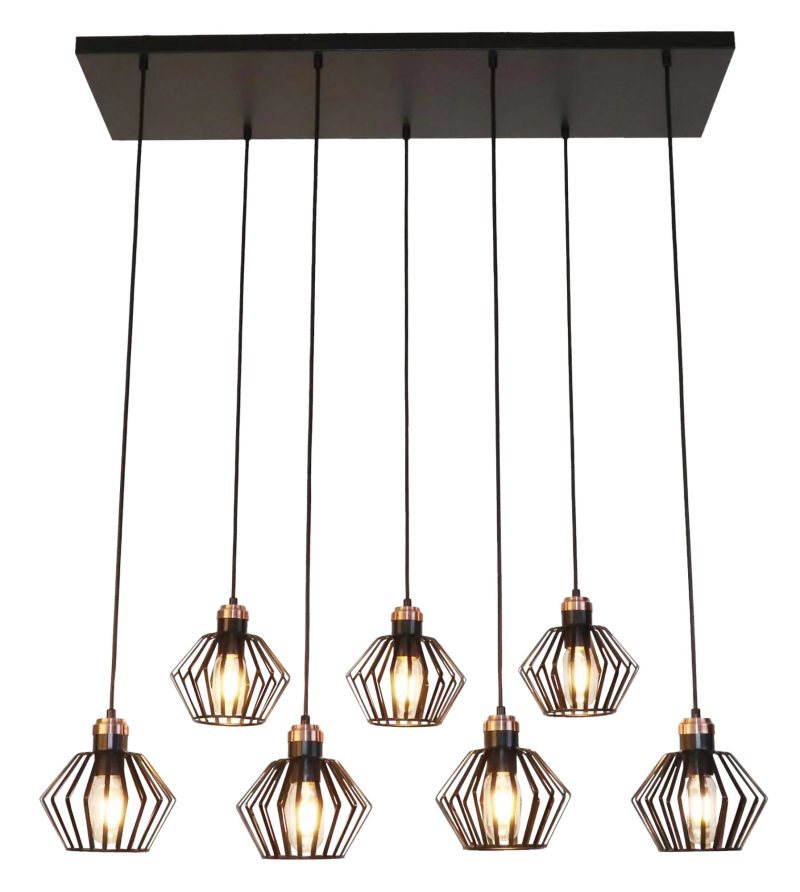 Fantasia Shuru hanglamp 7-lichts E27 fitting zwart-koper staal IP20