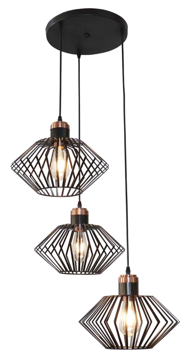 Fantasia Shary pendant light round black/copper, 3-light E27