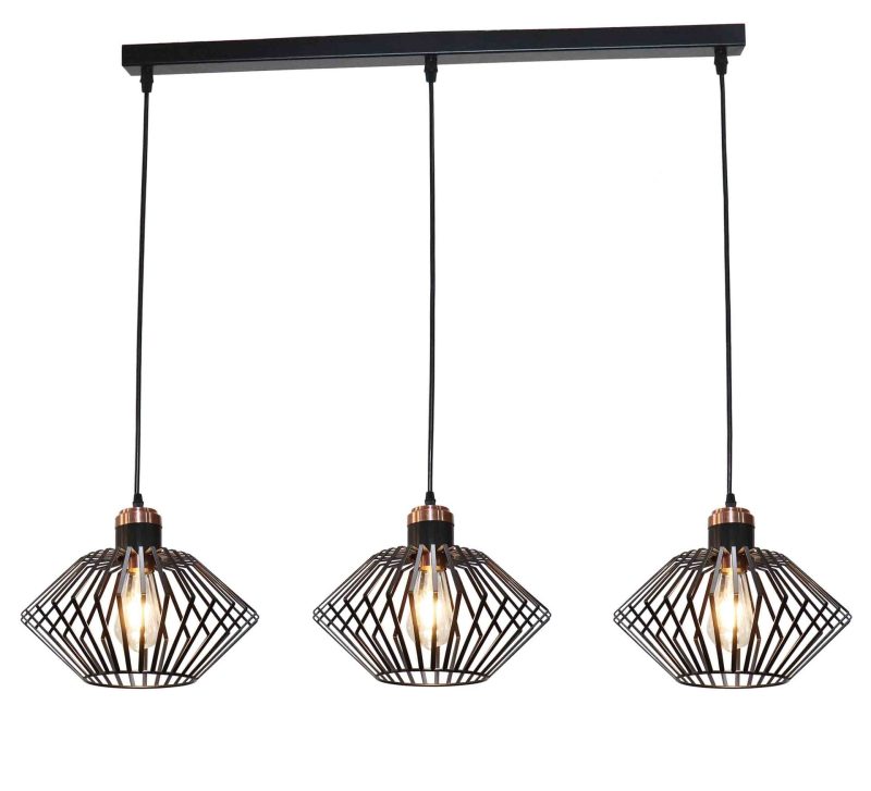 Fantasia Shuru hanglamp balkvorm zwart/koper, 3-lichts E27 fitting