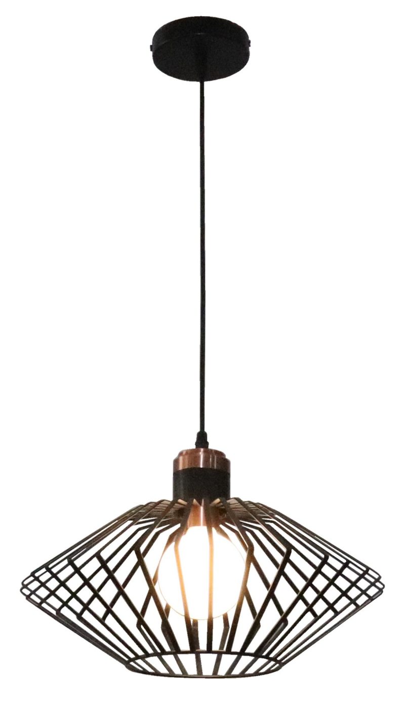 Fantasia Shuru runde Pendelleuchte E27 schwarz mit Kupfer Ø40 cm