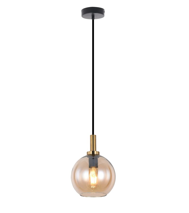 Fantasia Osira Pendelleuchte Ø200mm E27 schwarz-gold Bernsteinglas