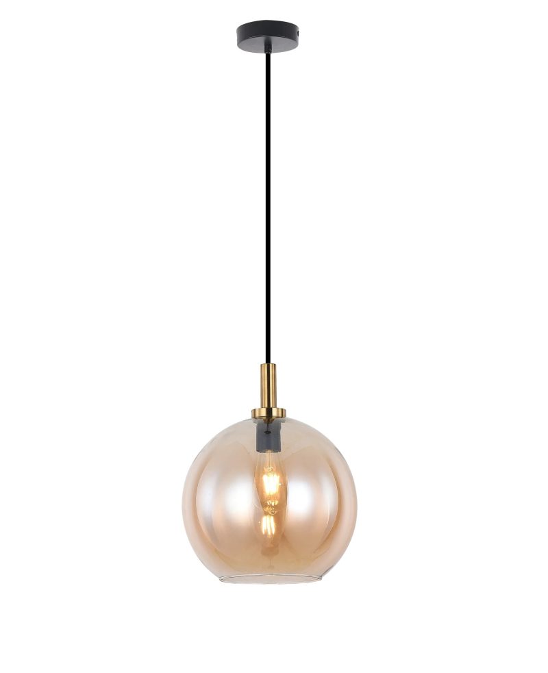 Fantasia Osira Pendelleuchte Ø300mm Bernsteinglas, schwarz-gold