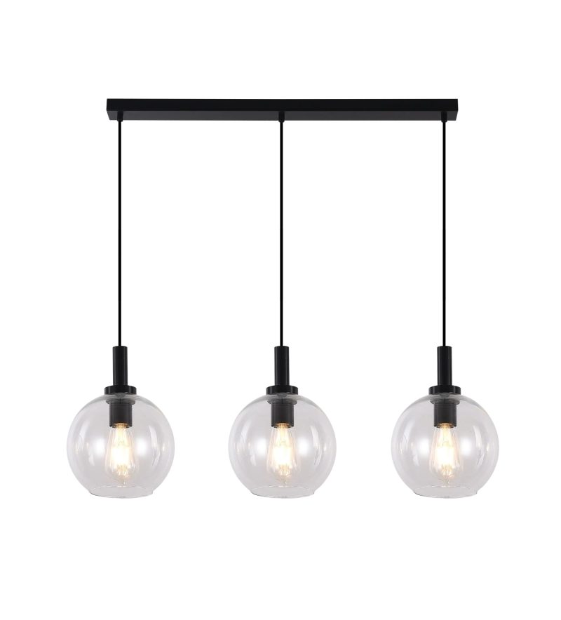 Fantasia Osira Pendelleuchte E27 3L schwarz, Klarglas 3x Ø200mm
