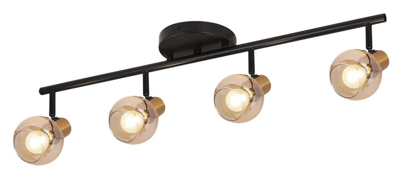 Fantasia Osira Deckenleuchte Balkenform 4x E14 schwarzer Stahl Bernsteinglas