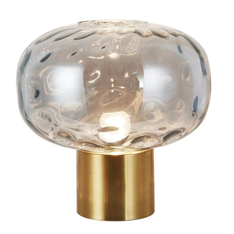 Fantasia Okiru table lamp E27 gold with ash grey glass shade