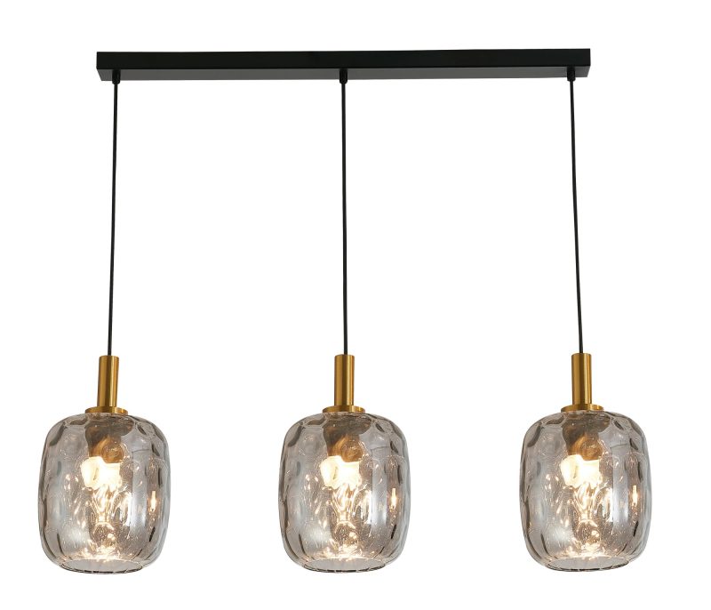 Fantasia Lampada a sospensione Astrid beam 3x E27 nero, vetro grigio cenere Ø180mm