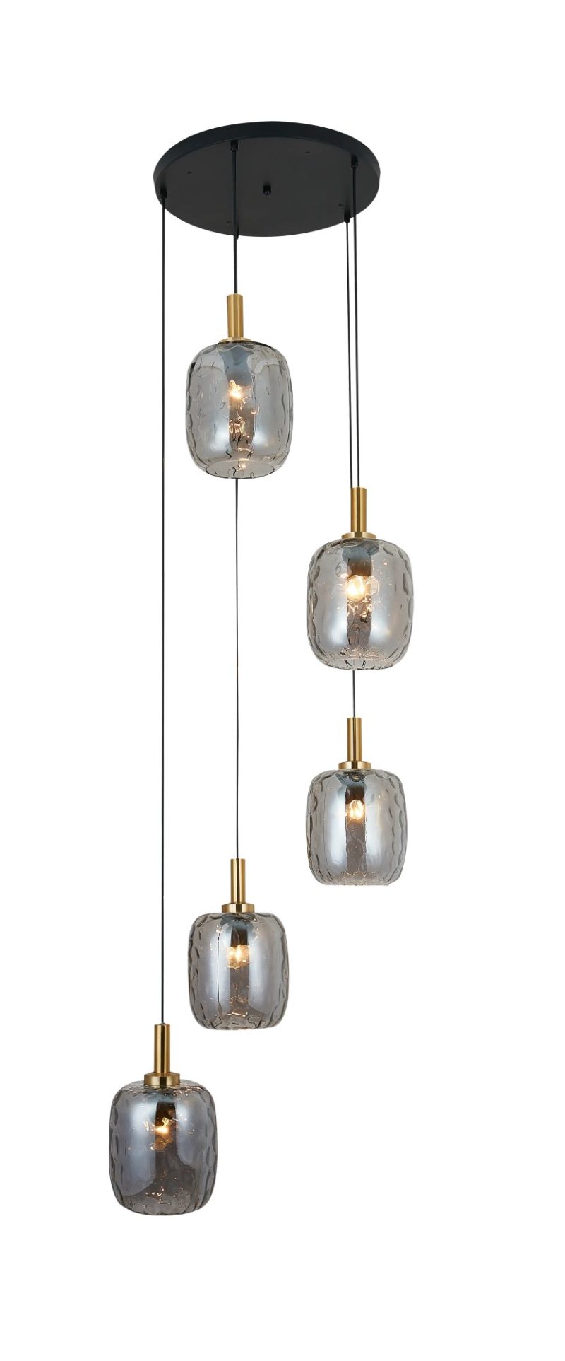 Fantasia Lampada a sospensione OKIRU 5xE27 nera con vetro grigio cenere Ø180mm