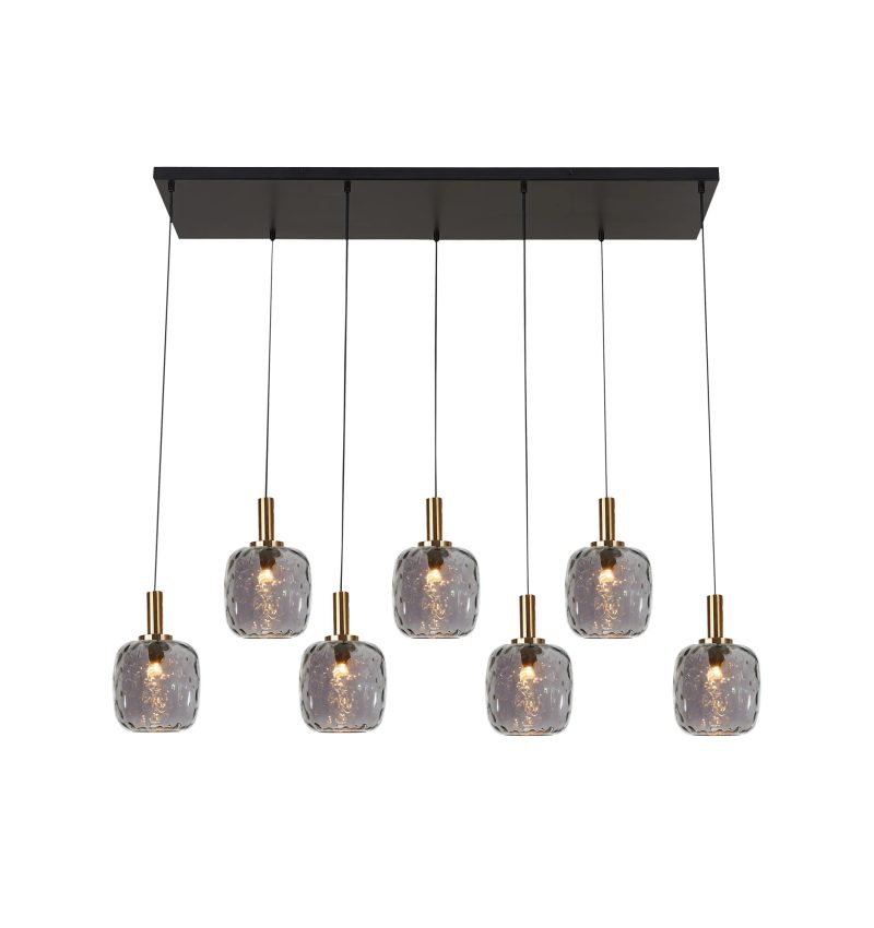 Fantasia Okiru Pendelleuchte Beam 7x E27 schwarz, aschgraues Glas Ø150mm