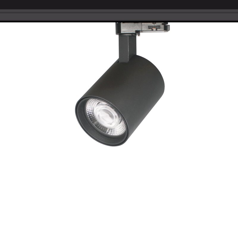 Foco de carril LED 15W orientable negro, 85mm Ø, diseño Citizen