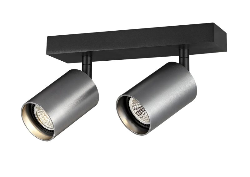 Fantasia Taboo faretto da soffitto GU10 2 luci nero e acciaio spazzolato