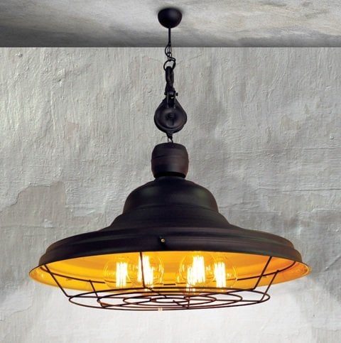 Homelighting Drone lampada a sospensione marrone ruggine-giallo E27 griglia industriale 97 cm