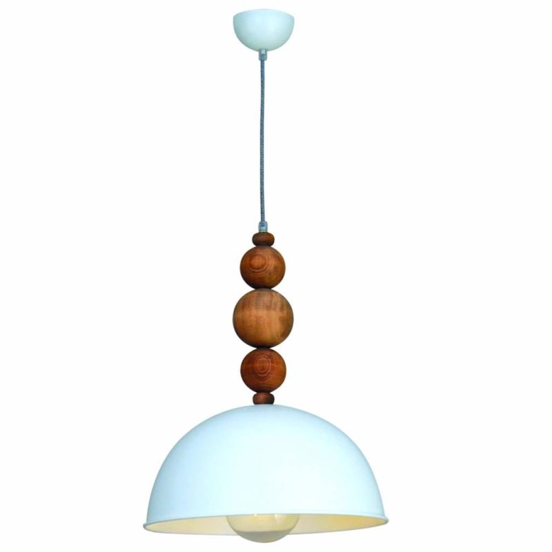 Homelighting Mona Pendelleuchte weiß mit Holzkugeln, E27