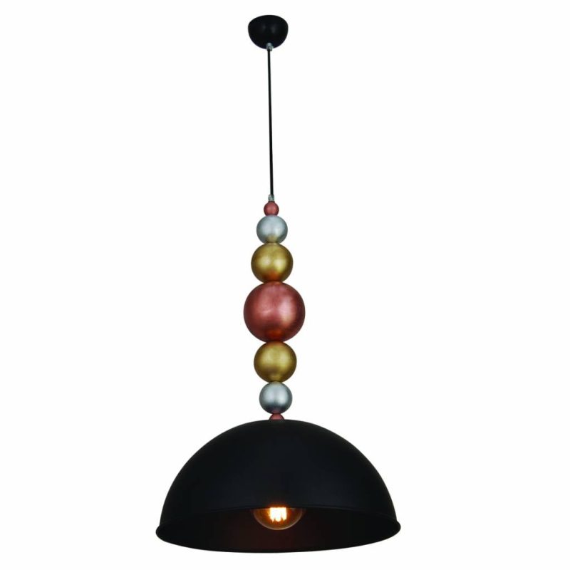 Homelighting Mona lampada a sospensione con sfere in legno, nera, 380mm E27