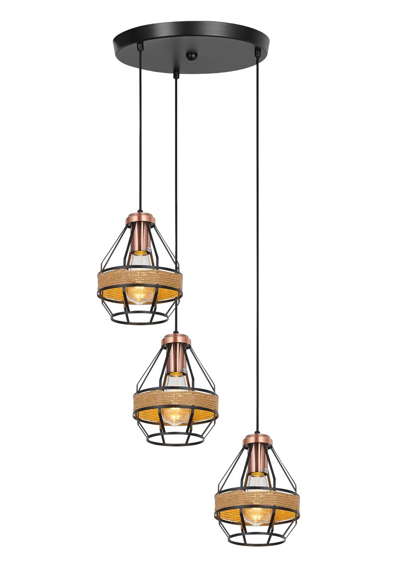 Fantasia JOTI hanglamp met 3x E27 fitting, zwart en koper
