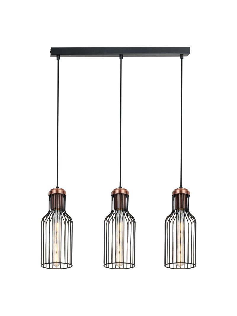 Fantasia BIZUM Pendelleuchte 3x E27 schwarz/kupfer, 120 x 56 cm