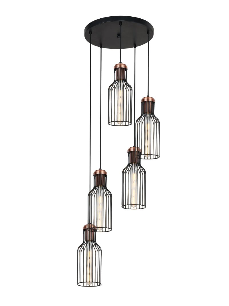 Fantasia BIZUM Pendelleuchte 5x E27 schwarz-kupfer, Ø410 mm