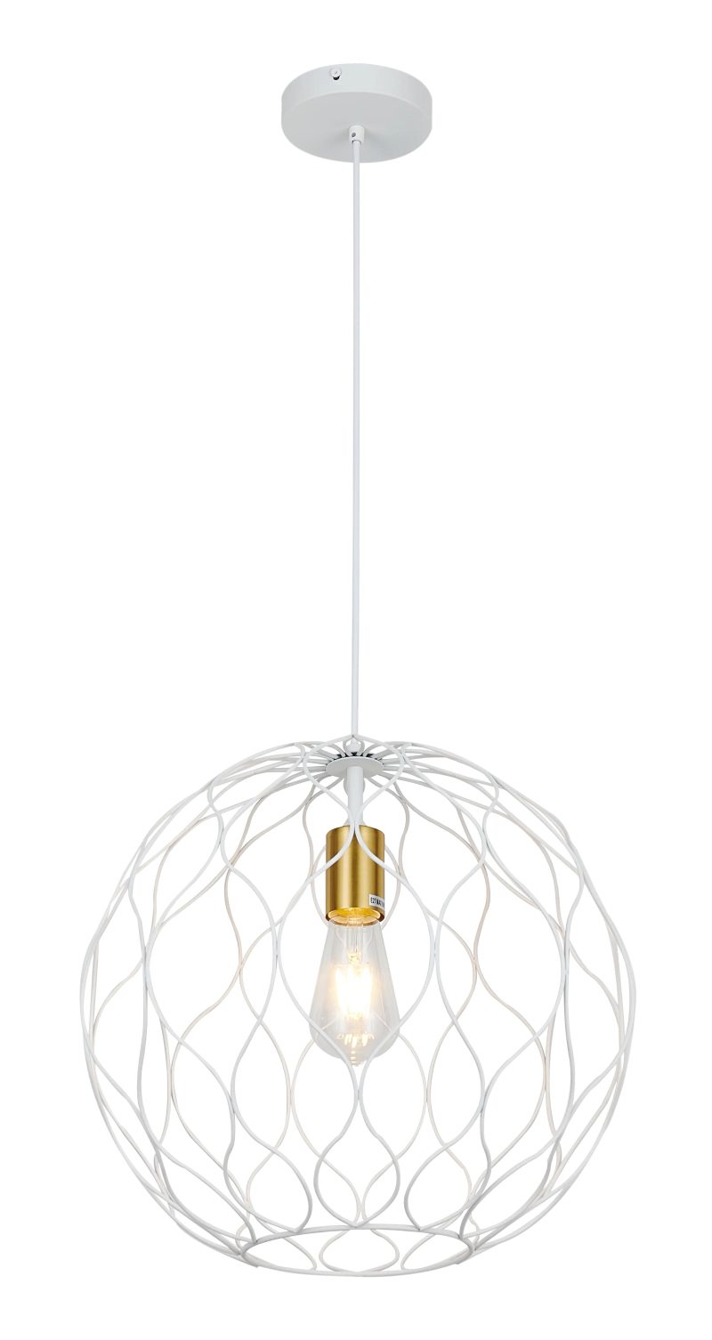 Fantasia ONDA hanglamp 1x E27 wit en geborsteld goud, Ø39 cm