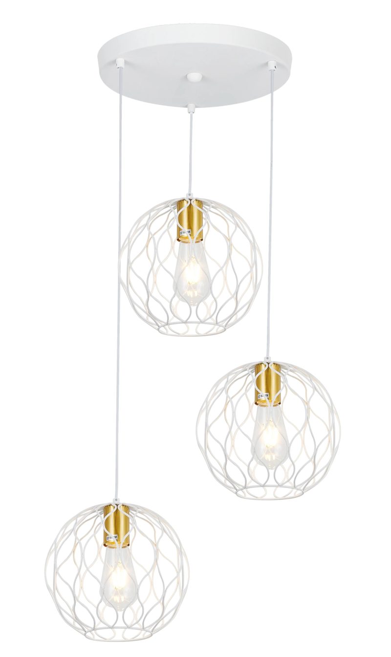 Fantasia ONDA hanglamp 3x E27 wit en geborsteld goud