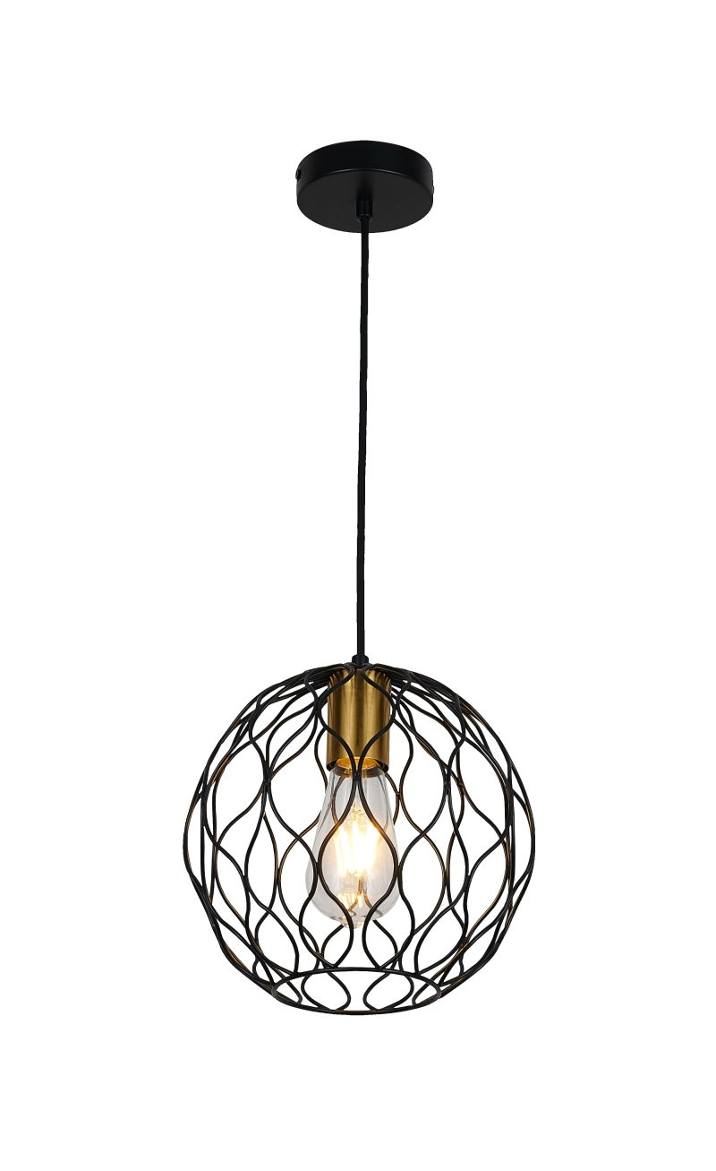 Fantasia ONDA pendant light 1x E27 black-brushed gold, Ø23 cm