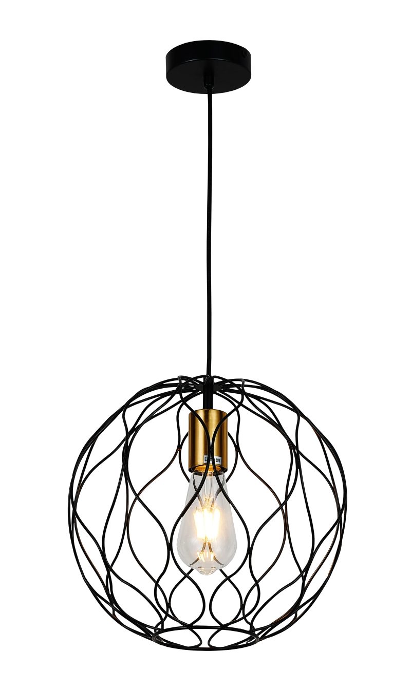 Fantasia ONDA pendant light 1x E27 black-brushed gold, Ø30 cm